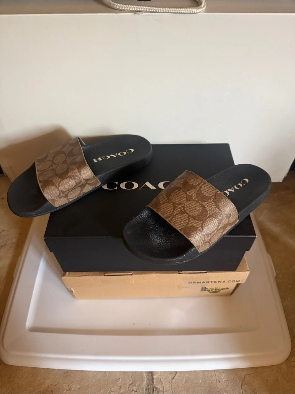 Coach Designer Udele Brown Black Monogram Logo Signature Slide Sandals Women 8